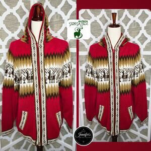 Alpaca Sebsatex Peruvian Alpaca Red Southwest Front Zip Hoodie/Cardigan Size M